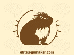 Logo with creative design, forming an attentive capybara with mascot style and customizable colors.