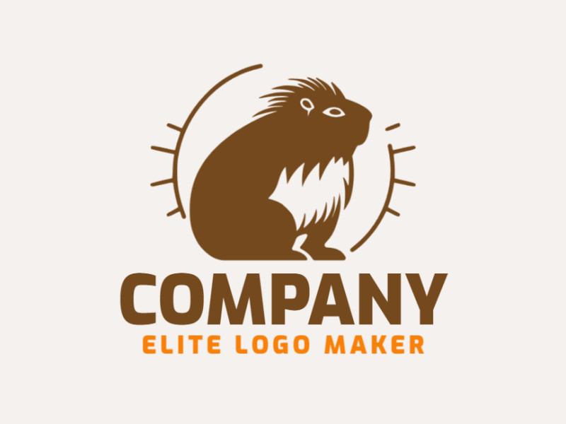 Logo with creative design, forming an attentive capybara with mascot style and customizable colors.