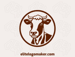 Vector logo in the shape of an attentive cow with a circular style and brown color.
