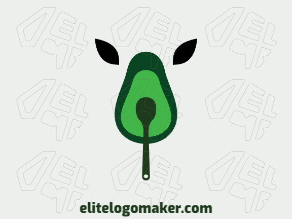 Logotipo customizável com a forma de um abacate combinado com um felino, com design criativo e estilo abstrato.