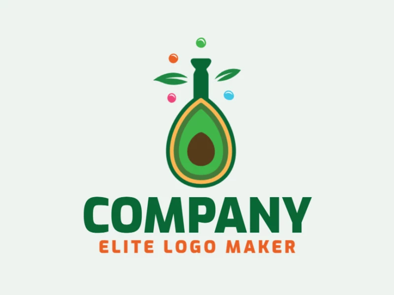 Professional logo in the shape of an avocado combined with a flask with an abstract style, the colors used was green, blue, orange, and yellow.