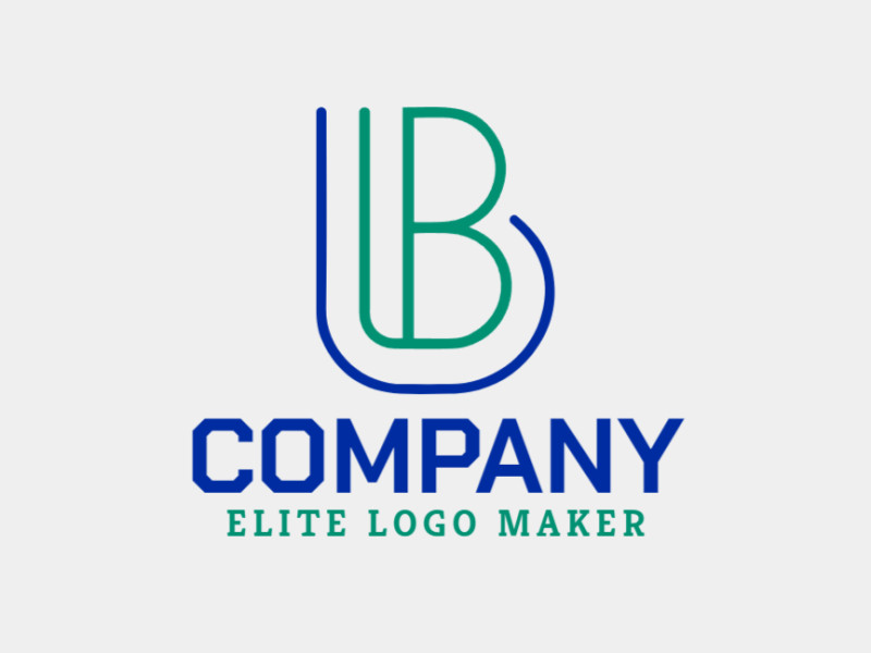 Um logotipo minimalista apresentando a letra 'B', projetado com simplicidade e elegância, com uma paleta de cores verde e azul para um toque fresco e moderno.