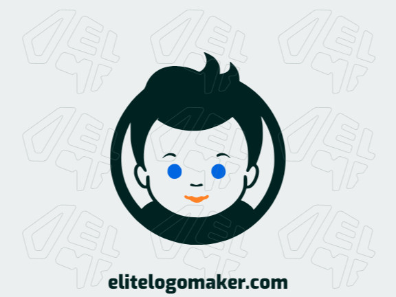 Vector logo in the shape of a baby with a minimalist design with blue, orange, and black colors.