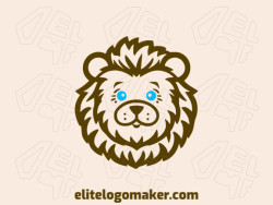 Create a vectorized logo showcasing a contemporary design of a baby lion and childish style, with a touch of sophistication with blue and dark brown colors.