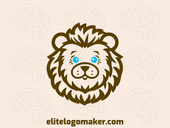 Create a vectorized logo showcasing a contemporary design of a baby lion and childish style, with a touch of sophistication with blue and dark brown colors.
