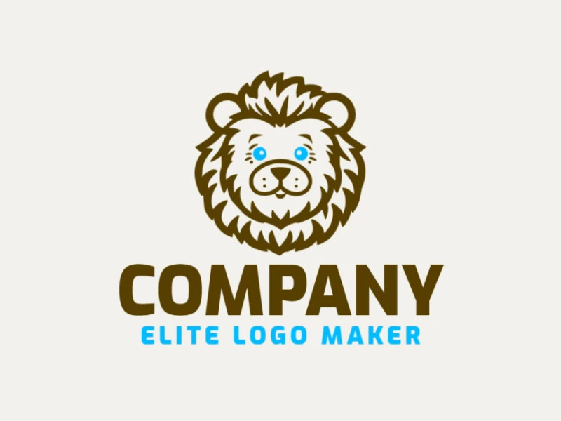 Crea un logotipo vectorizado que presente un diseño contemporáneo de un bebé león y estilo infantil, con un toque de sofisticación y colores azul y marrón oscuro.