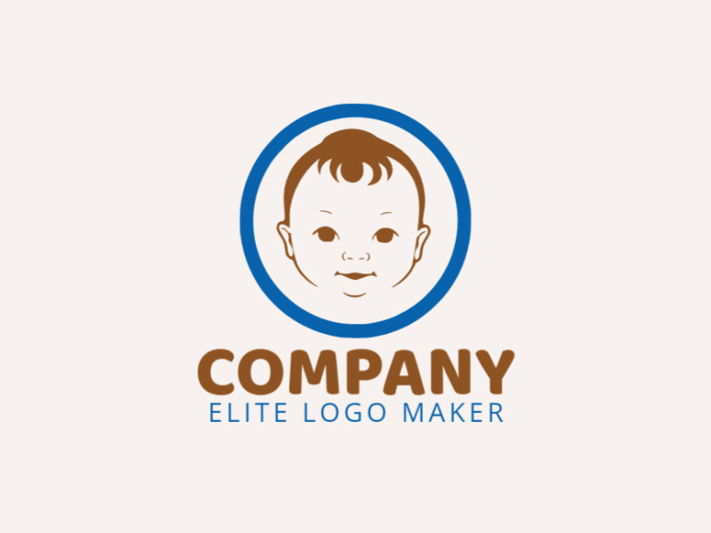 Professional logo in the shape of a baby with an childish style, the colors used was blue and yellow.