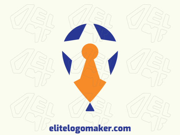 Logotipo com a forma de um balão combinado com uma estrela e uma fechadura, com design abstrato e com as cores azul e laranja.