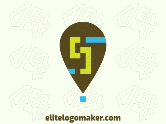 Simple logo in the shape of a map icon combined with a letter "S", the colors used are brown, green, and blue.