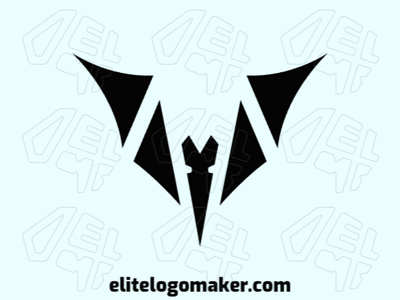 Logotipo com a forma de um morcego, com design abstrato e cor preto.