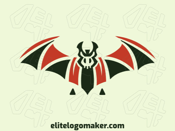 Logotipo customizável com a forma de um morcego com asas abertas composto por um estilo abstrato e cores laranja e verde.