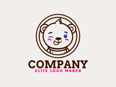 A charming monoline logo design featuring a bear with delicate lines and a playful mix of blue, brown, and pink hues.