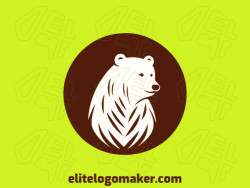 Logotipo simples com formas sólidas formando um urso com design refinado e com as cores bege e marrom escuro.