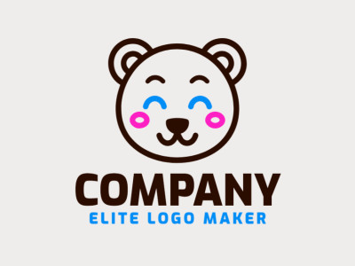 Un logotipo caprichoso con la cabeza de un oso en azul, marrón y rosa, perfecto para capturar la imaginación de los niños.