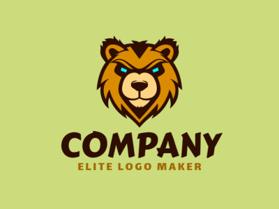 A captivating mascot logo featuring a bear head, with a color palette of blue, brown, and dark yellow, perfect for a dynamic and memorable brand identity.