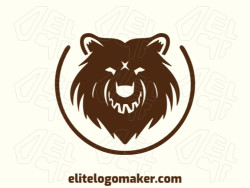Create a vectorized logo showcasing a contemporary design of a bear head and symmetric style, with a touch of sophistication and brown color.