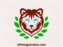 Logo template for sale in the shape of a bear head combined with leaves, the colors used were green and dark brown.