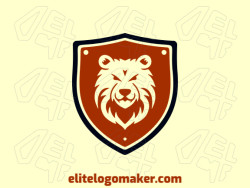 Crie um logotipo memorável para sua empresa com a forma de um urso combinado com um escudo com estilo emblema e design criativo.