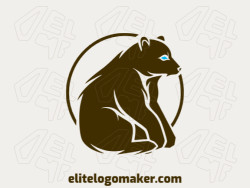 Logo available for sale in the shape of a bear sitting with abstract design with blue and brown colors.