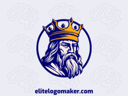 Create a vectorized logo showcasing a contemporary design of a bearded king and illustrative style, with a touch of sophistication with yellow, beige, and dark blue colors.