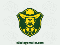 Um logotipo ilustrativo apresentando um homem barbudo distinto, evocando sabedoria e força, em tons escuros de amarelo e verde.