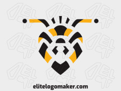 Stylized logo in the shape of a bee's head composed of abstracts shapes with black and yellow colors.