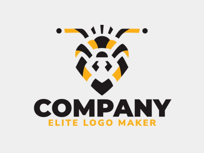 Stylized logo in the shape of a bee's head composed of abstracts shapes with black and yellow colors.