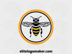 Logo available for sale in the shape of a bee with a circular design with black and yellow colors.