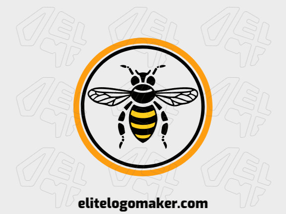 Logotipo disponível para venda com a forma de uma abelha com design circular e com as cores preto e amarelo.