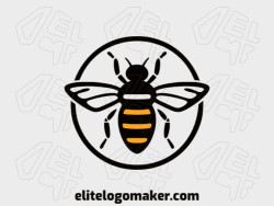 Customizable logo in the shape of a bee composed of an abstract style with black and dark yellow colors.