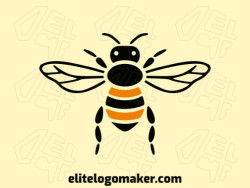 Logo available for sale in the shape of a bee with a symmetric design with orange and black colors.