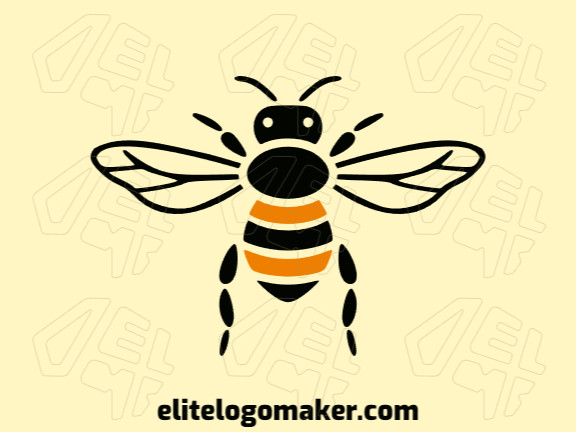 Logotipo disponível para venda com a forma de uma abelha com design simétrico e com as cores laranja e preto.