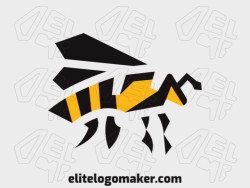Abstract logo in the shape of a bee composed of solids shapes with black and yellow colors.