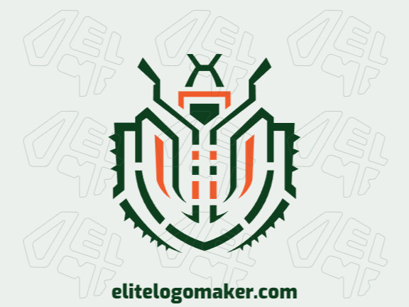 Logotipo customizável com a forma de um besouro combinado com um escudo composto por um estilo abstrato e cores verde e laranja.