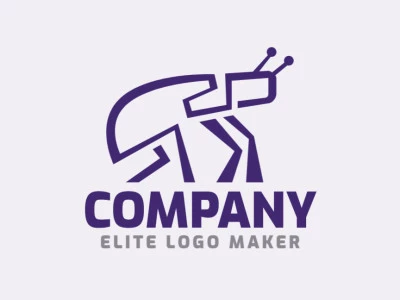 Simple logo with the shape of a giant beetle composed of abstracts shapes with purple color.