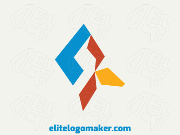 Minimalist logo design in the shape of a bird's head composed of geometric shapes with blue, yellow, and red colors.