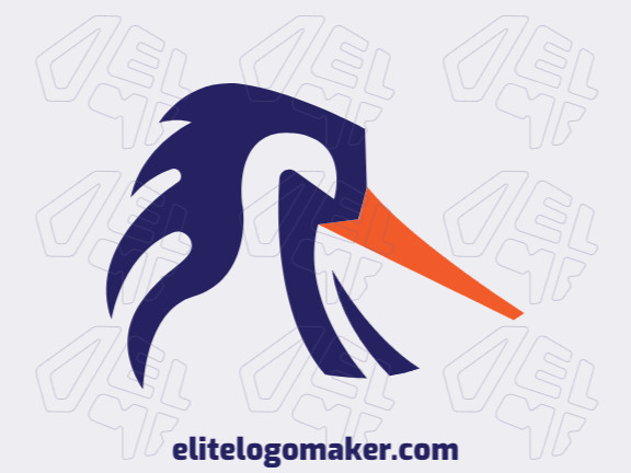 Logotipo minimalista criado com formas abstratas formando um pássaro com as cores azul e laranja.