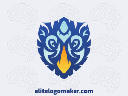 Create a vector logo for your company in the shape of a bird with a gradient style, the colors used were blue, orange, and yellow.