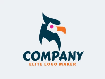 Minimalist logo brand in the shape of a bird composed of solids shapes with blue, pink, and yellow colors.