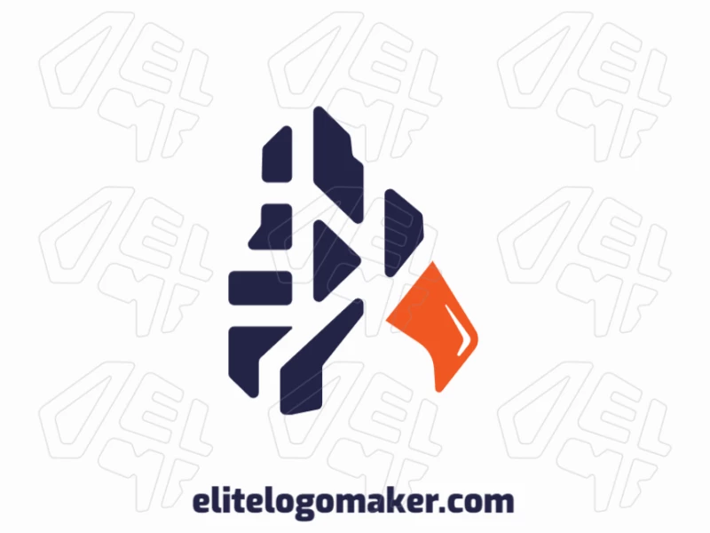 Logotipo minimalista com formas sólidas formando um pássaro com design refinado e com as cores azul e laranja.