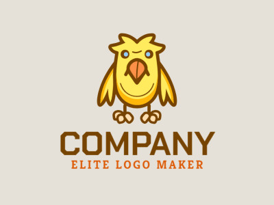A playful logo featuring a bird, designed with a childish style and a palette of blue, brown, and yellow for a vibrant and whimsical look.