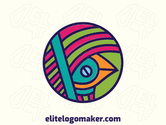 Customizable logo composed of solid shapes and circular style, forming a bird with green, blue, orange, and pink colors.