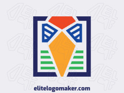 Original logo in the shape of a bird's head combined with a square with a great design and childlike style, the colors used in the logo are yellow, green, blue, and orange.