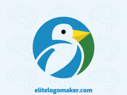 Circular logo composed of abstract shapes forming a bird in negative space with blue, yellow and green colors.