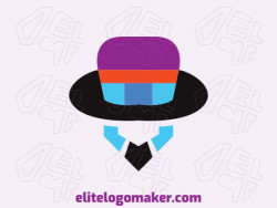 Stylized logo in the shape of a bird head combined with a pencil and hat with blue, black, purple and orange colors.