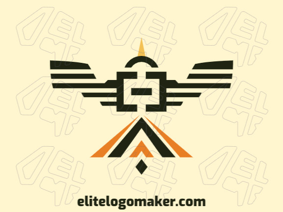 Create your own logo in the shape of a bird combined with brackets with symmetric style and orange, black, and yellow colors.
