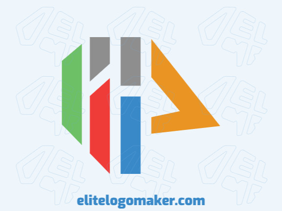 Customizable logo in the shape of a bird combined with a graph composed of a minimalist style with green, blue, orange, red, and grey colors.