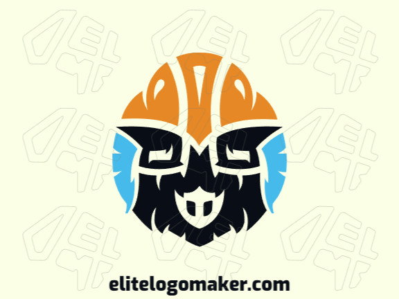 Template logo in the shape of a bird combined with a helmet with abstract design, with blue and orange colors.
