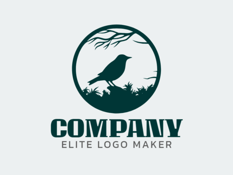 Create a vectorized logo showcasing a contemporary design of a bird in the forest and circular style, with a touch of sophistication and dark green color.