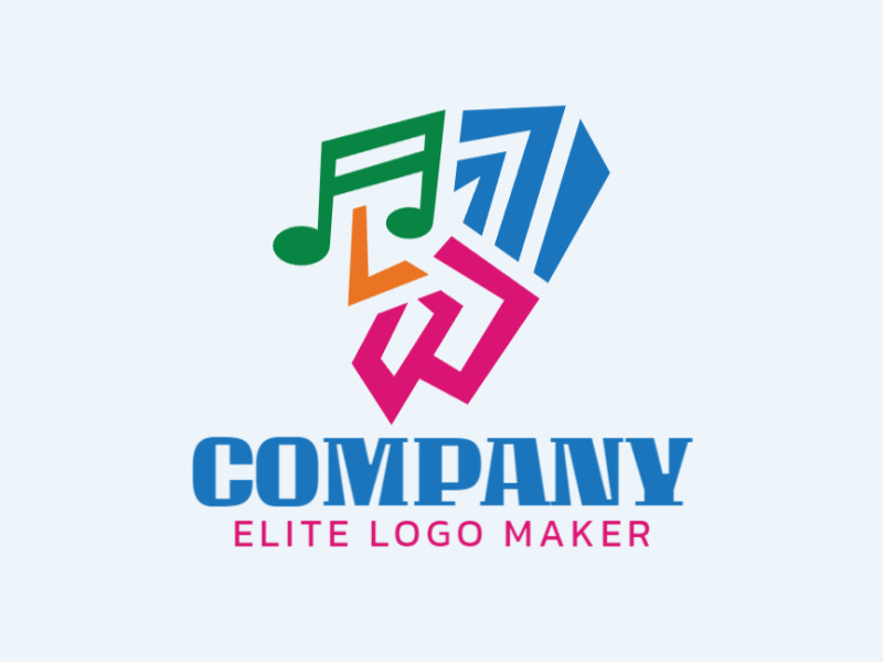 The logo consists of abstract shapes forming a bird combined with a musical note with abstract style, the colors used are pink, blue, yellow, and green.